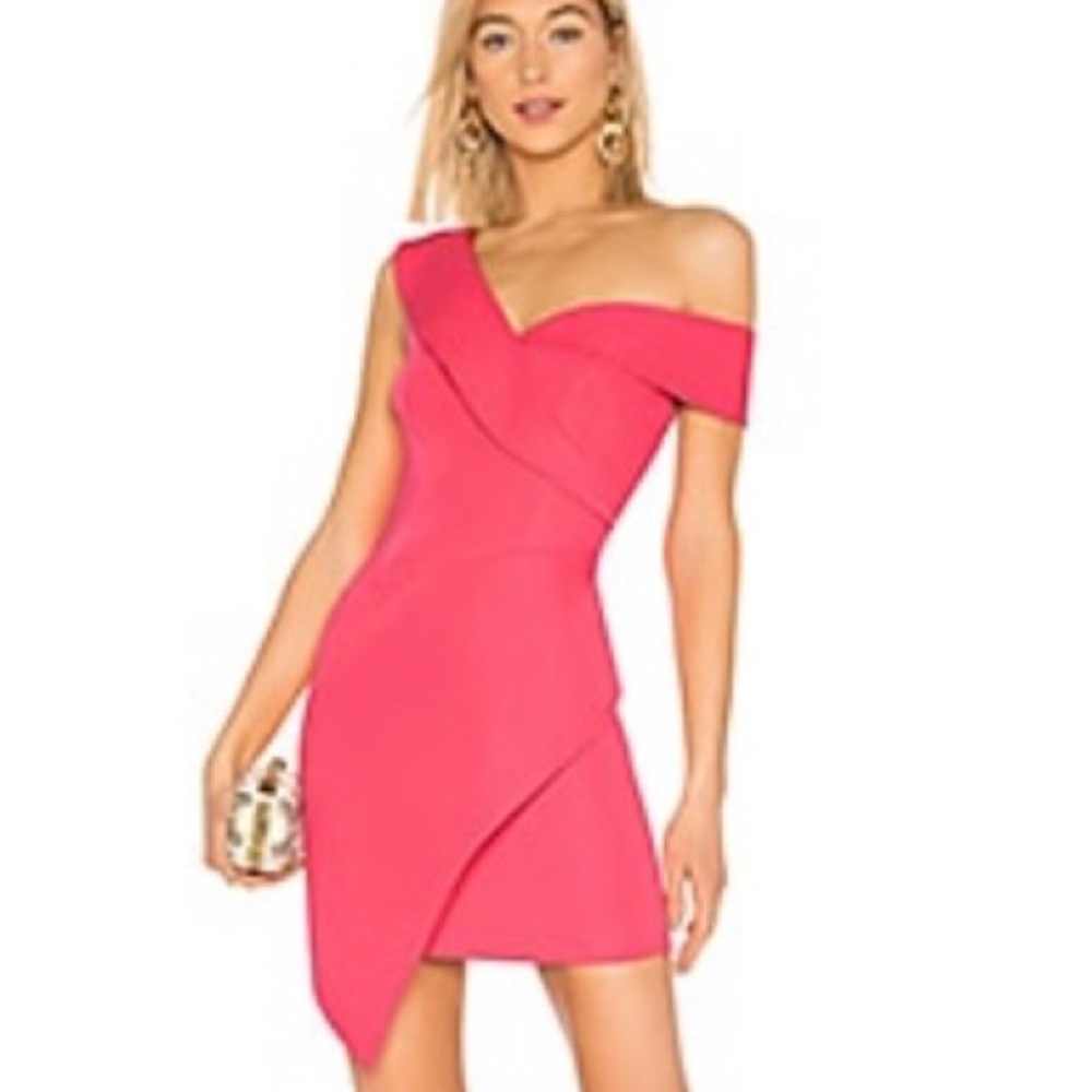 BCBG asymmetrical dress in honeysuckle